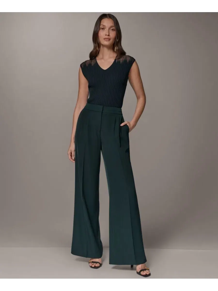 Брюки женские с широкими штанинами Mid-Rise Wide-Leg Pants Donna Karan New York — изображение 2 из 7, черный