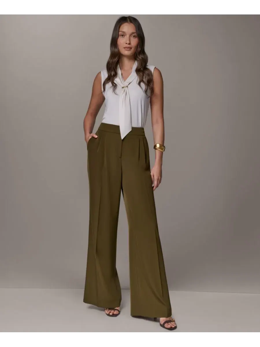 Брюки с широкими штанинами Donna Karan New York — изображение 2 из 8, оливковый