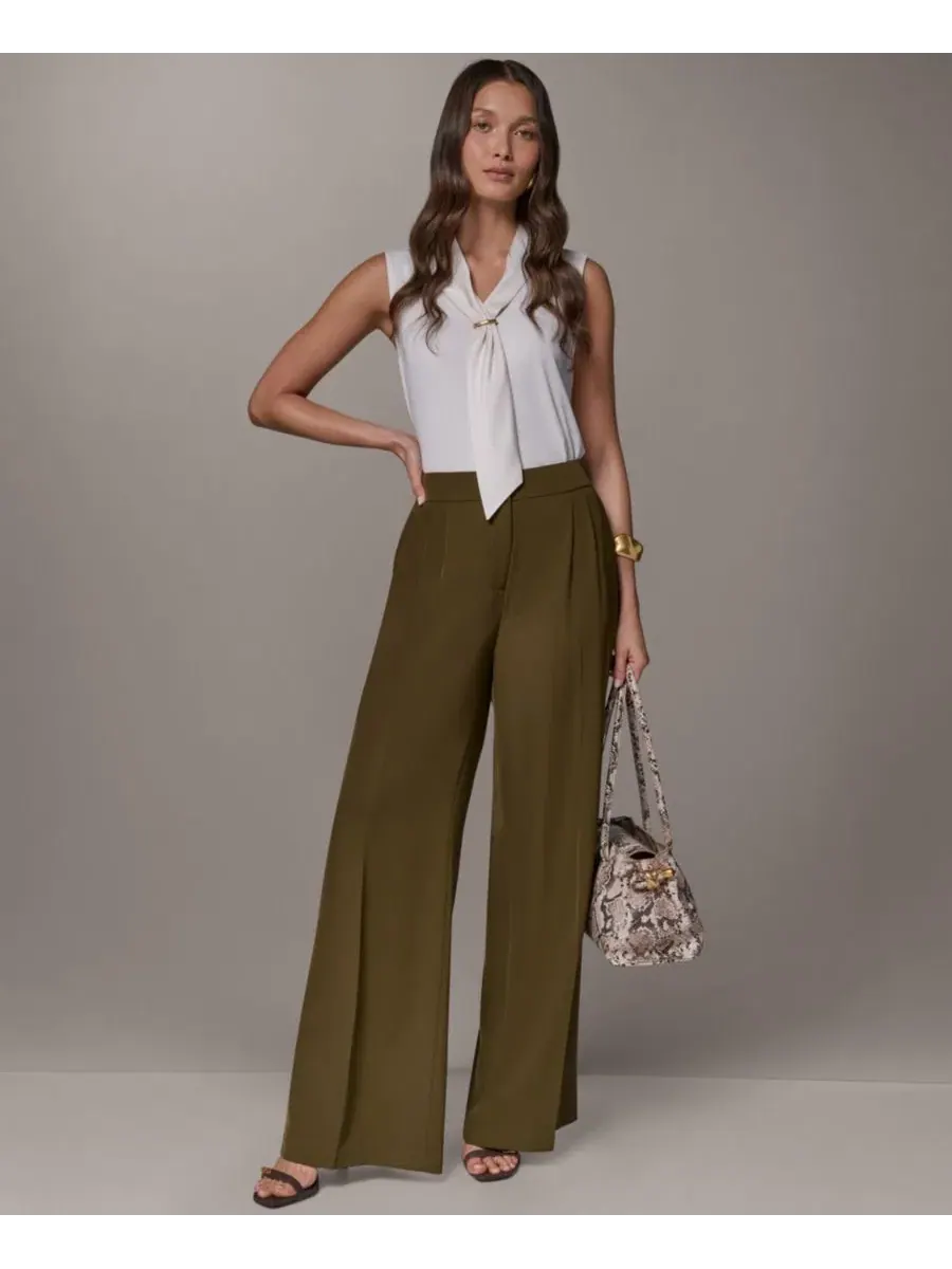 Брюки с широкими штанинами Donna Karan New York — изображение 8 из 8, оливковый