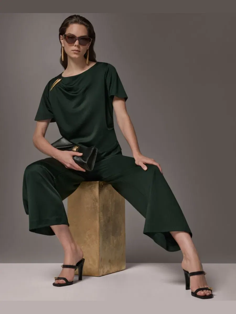 Брюки женские широкие с завышенной талией Donna Karan New York — изображение 7 из 7, зеленый