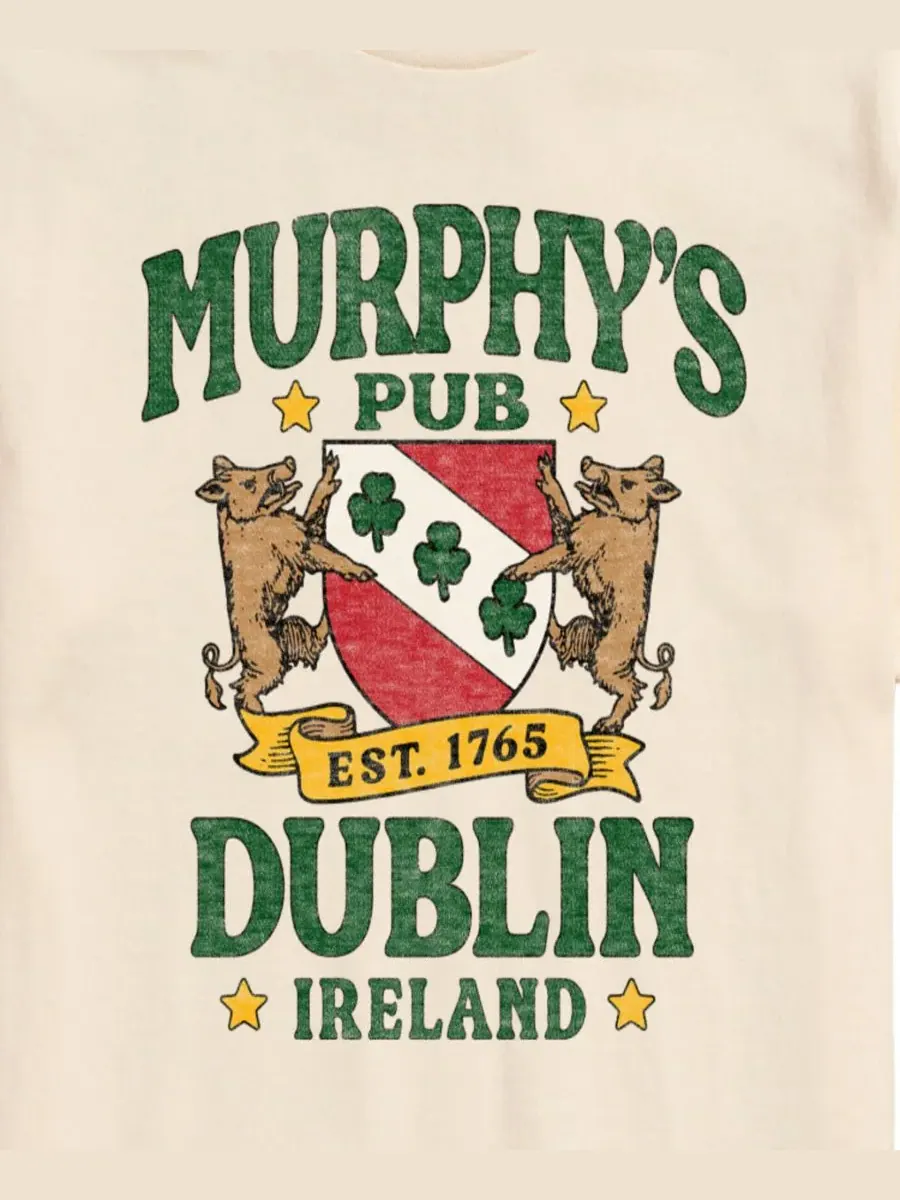 Мужская футболка с коротким рукавом и графическим принтом "Murphys Pub Dublin" для мгновенных — изображение 3 из 3, бежевый