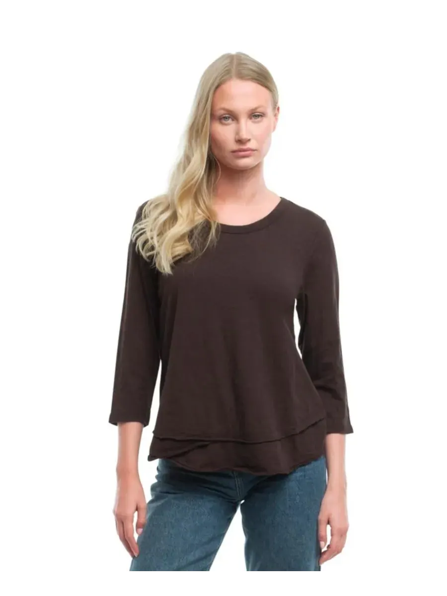 Женская футболка с рукавом 3/4, имитирующая многослойную одежду WILT Clothing — коричневый