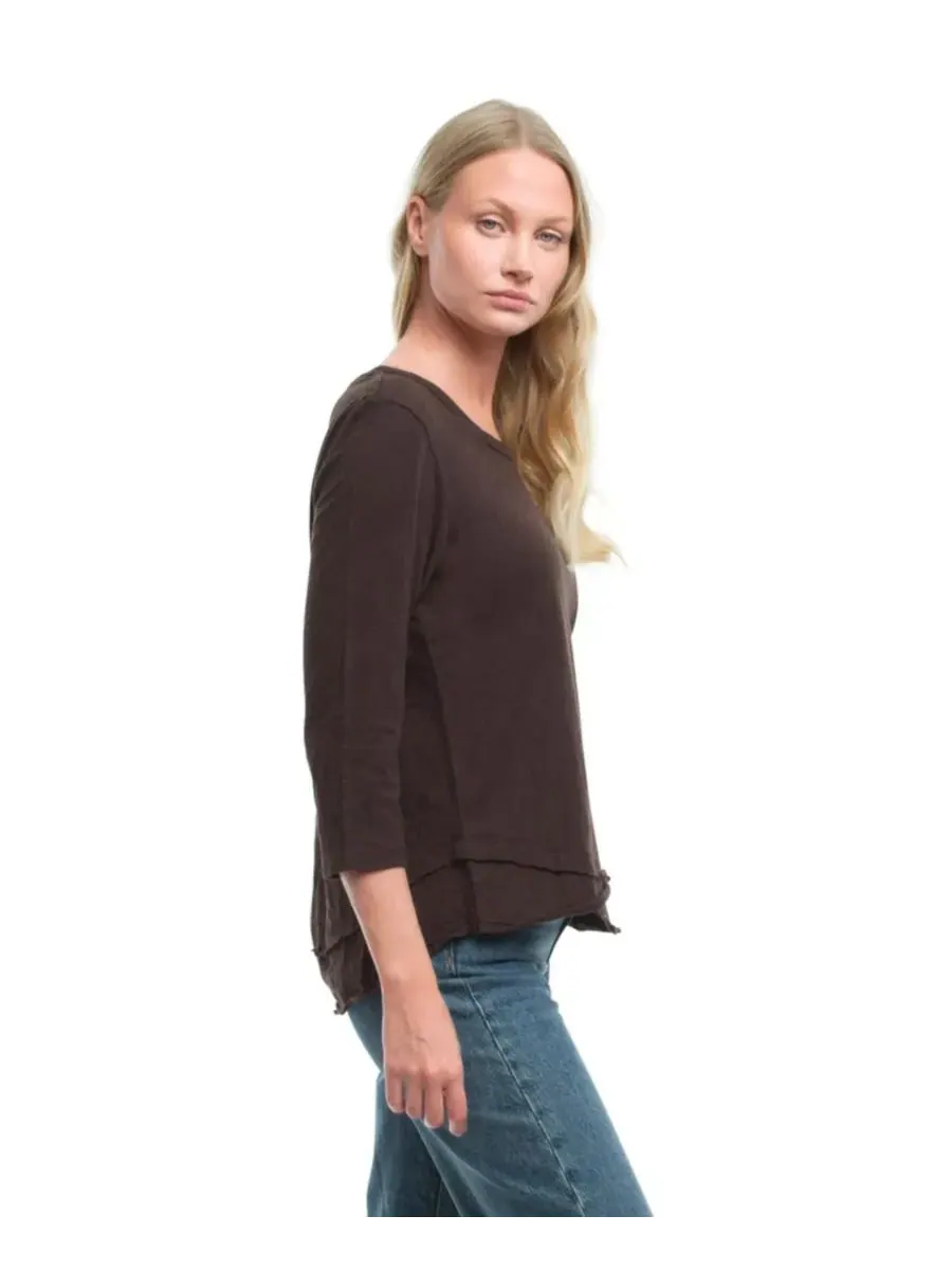 Женская футболка с рукавом 3/4, имитирующая многослойную одежду WILT Clothing — изображение 2 из 4, шоколадный