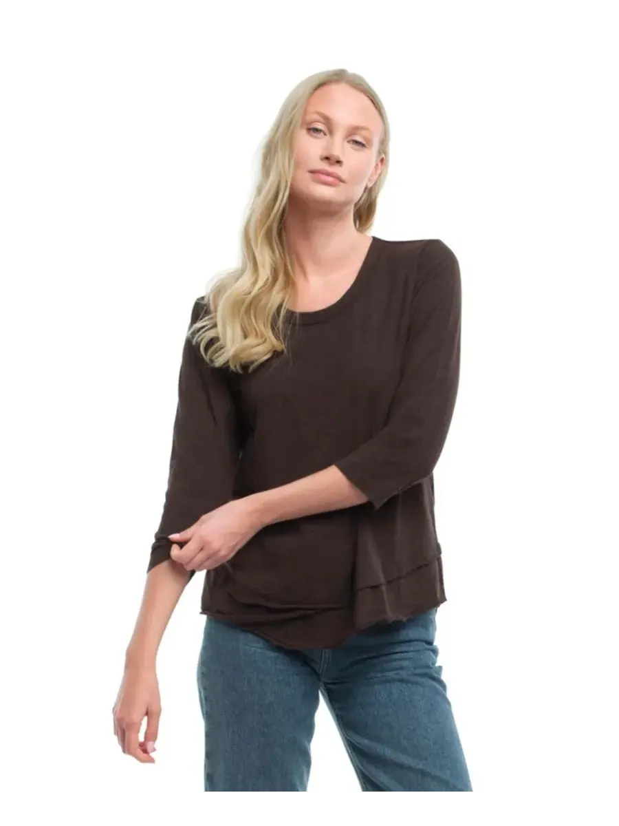 Женская футболка с рукавом 3/4, имитирующая многослойную одежду WILT Clothing — изображение 4 из 4, шоколадный