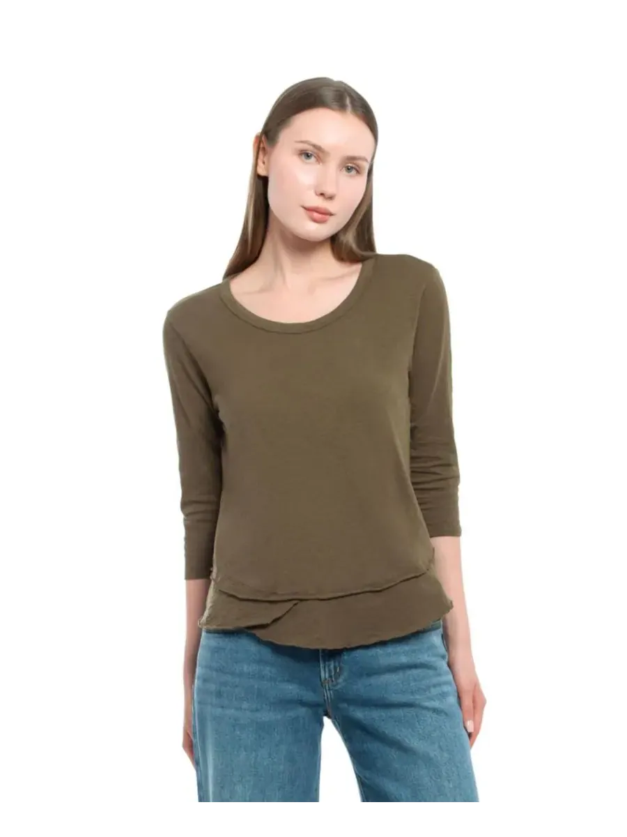 Женская футболка с рукавом 3/4, имитирующая многослойную одежду WILT Clothing — зеленый