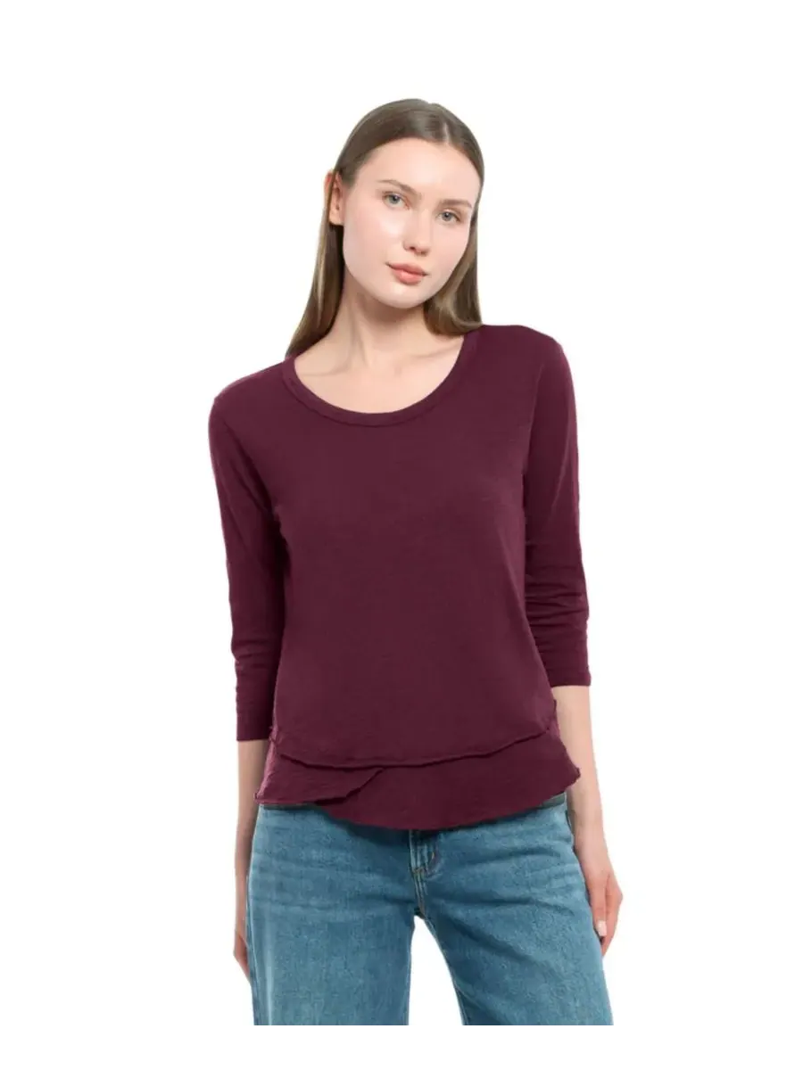 Женская футболка с рукавом 3/4, имитирующая многослойную одежду WILT Clothing, темно-fig — фиолетовый