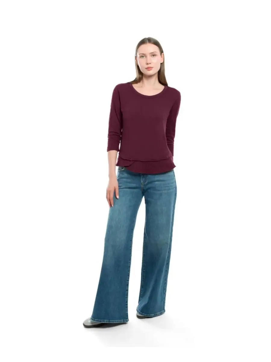 Женская футболка с рукавом 3/4, имитирующая многослойную одежду WILT Clothing, темно-fig — изображение 4 из 4, фиолетовый