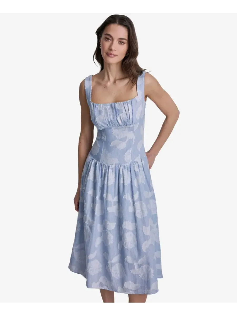 Платье миди из хлопка с цветочным принтом BCBG — изображение 1 из 5, белый