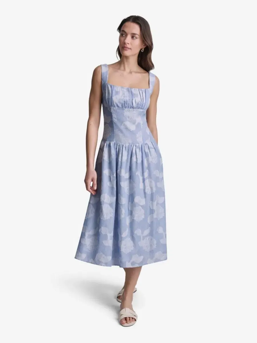 Платье миди из хлопка с цветочным принтом BCBG — изображение 4 из 5, белый