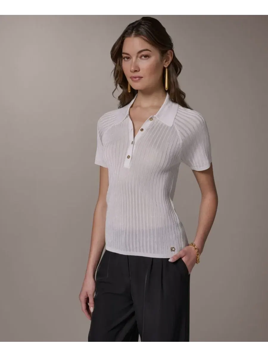 Женский поло с коротким рукавом Donna Karan New York — изображение 3 из 6, бежевый