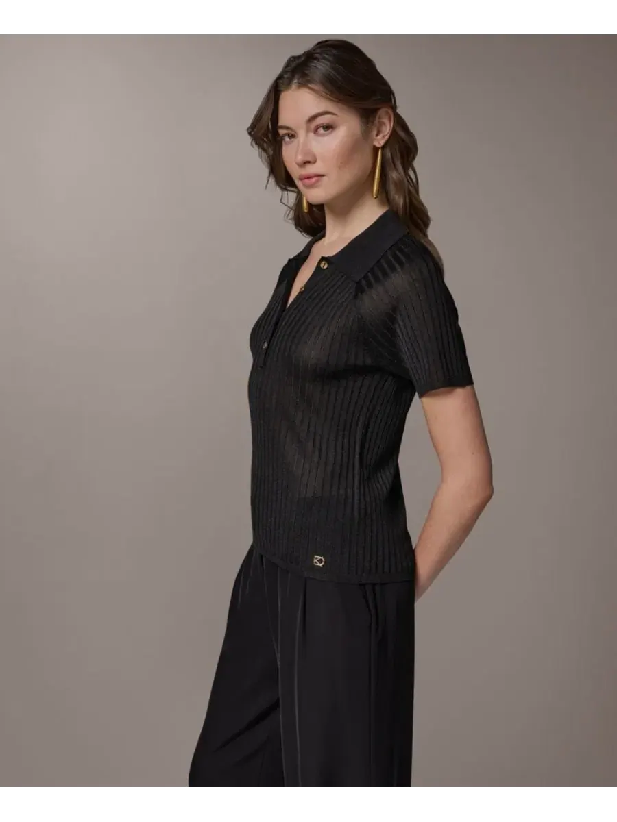 Женский поло с коротким рукавом Donna Karan New York — изображение 3 из 6, черный