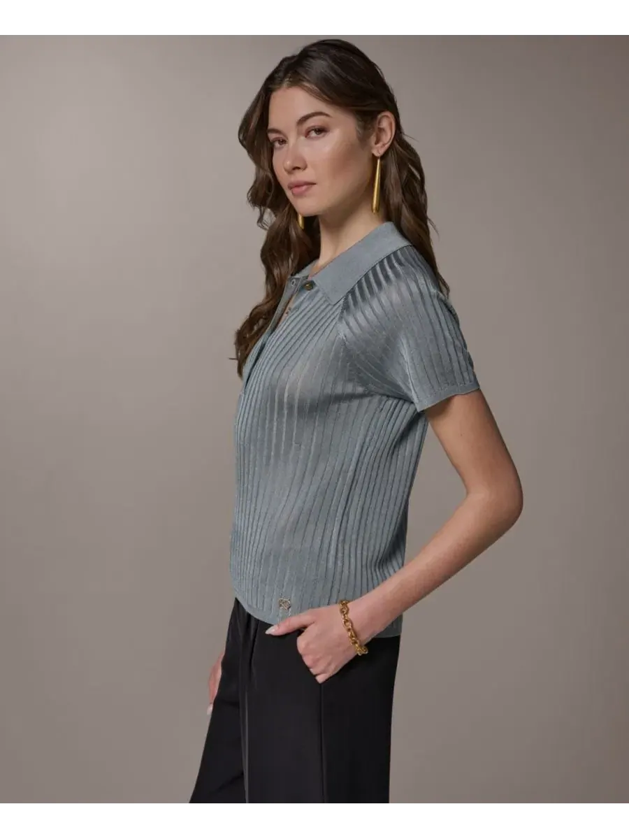 Женский поло с коротким рукавом Donna Karan New York — изображение 3 из 6, водяная лилия
