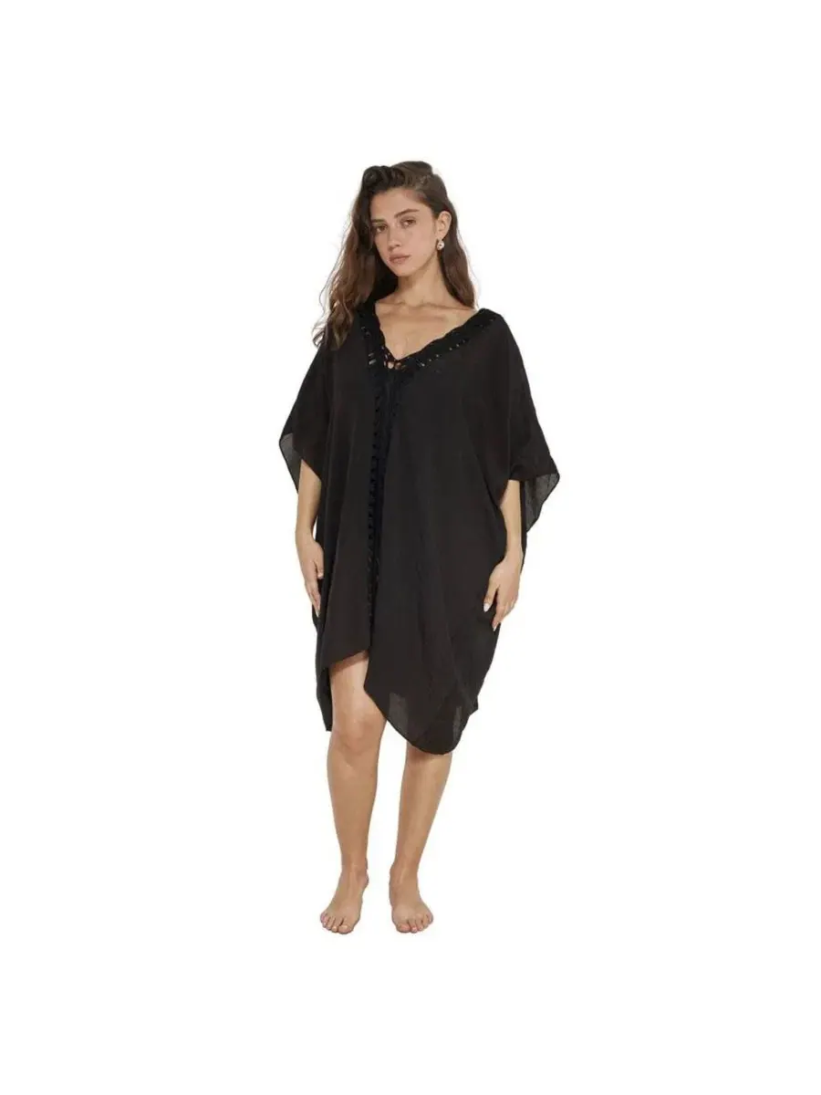 Пляжная туника-кафтан с v-образным вырезом Corfu Short Kaftan Cover-Up Gottex Beach Life — изображение 1 из 5, черный