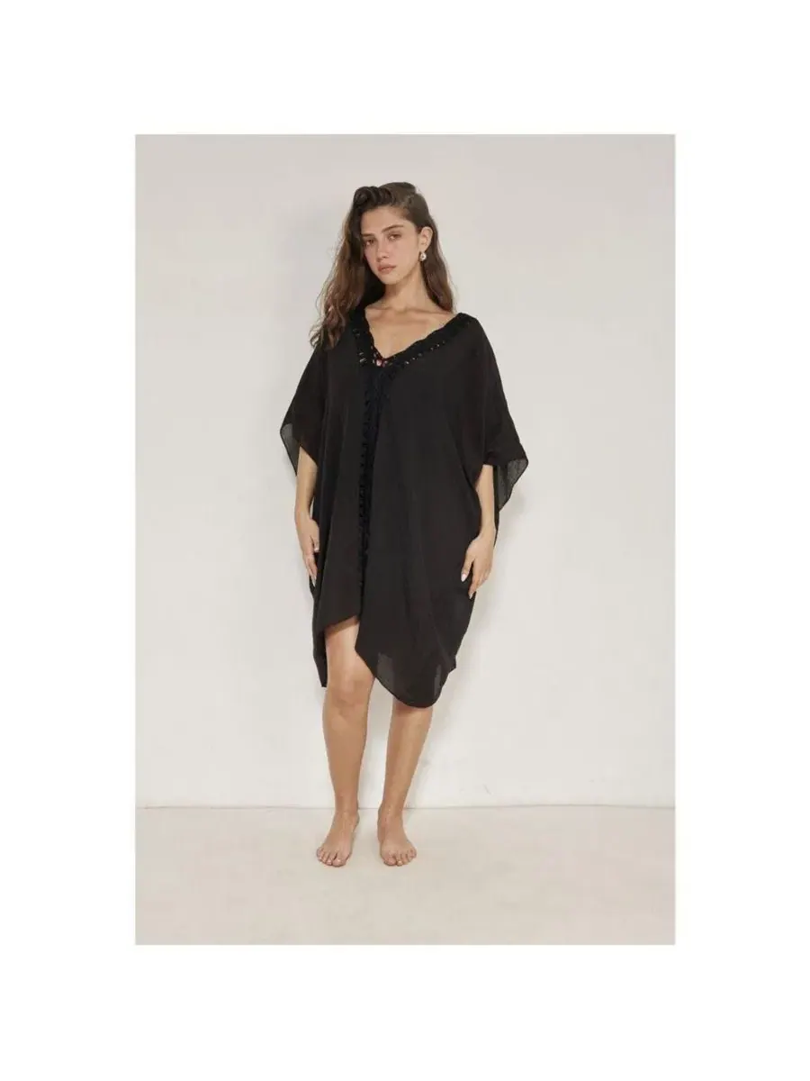 Пляжная туника-кафтан с v-образным вырезом Corfu Short Kaftan Cover-Up Gottex Beach Life — изображение 3 из 5, черный
