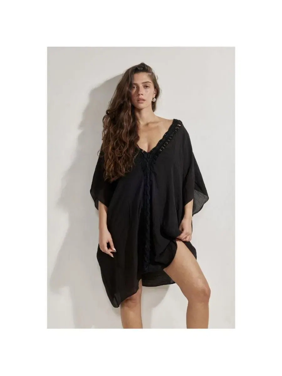 Пляжная туника-кафтан с v-образным вырезом Corfu Short Kaftan Cover-Up Gottex Beach Life — изображение 4 из 5, черный