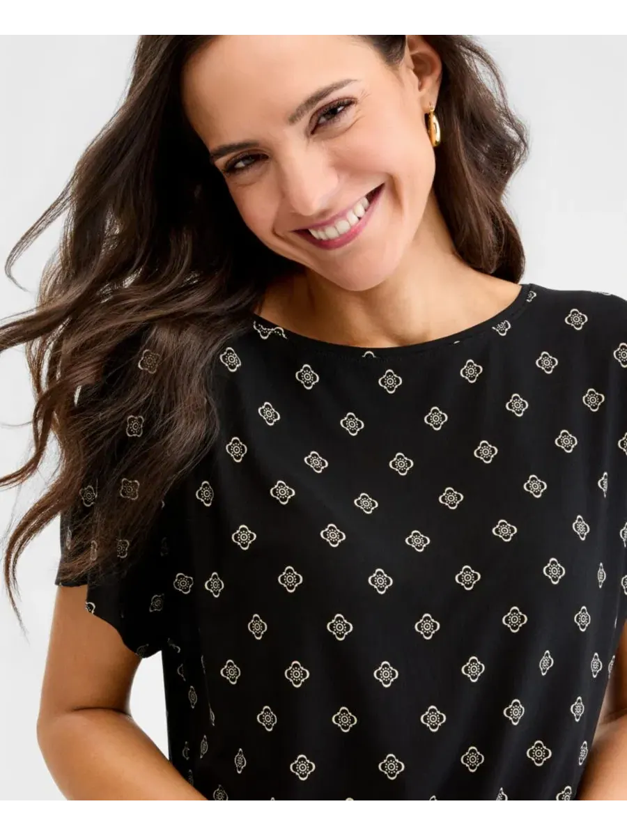 Женский топ с принтом Boatneck Banded-Bottom Knit Top JM Collection — изображение 3 из 4, глубокий черный