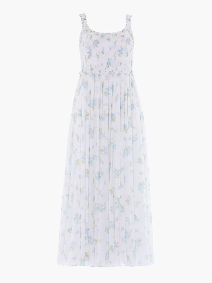 Платье-комбинация Magnolia Ditsy Chiffon Smocked Cami Ankle Gown Needle & Thread — изображение 2 из 4, белый/голубой