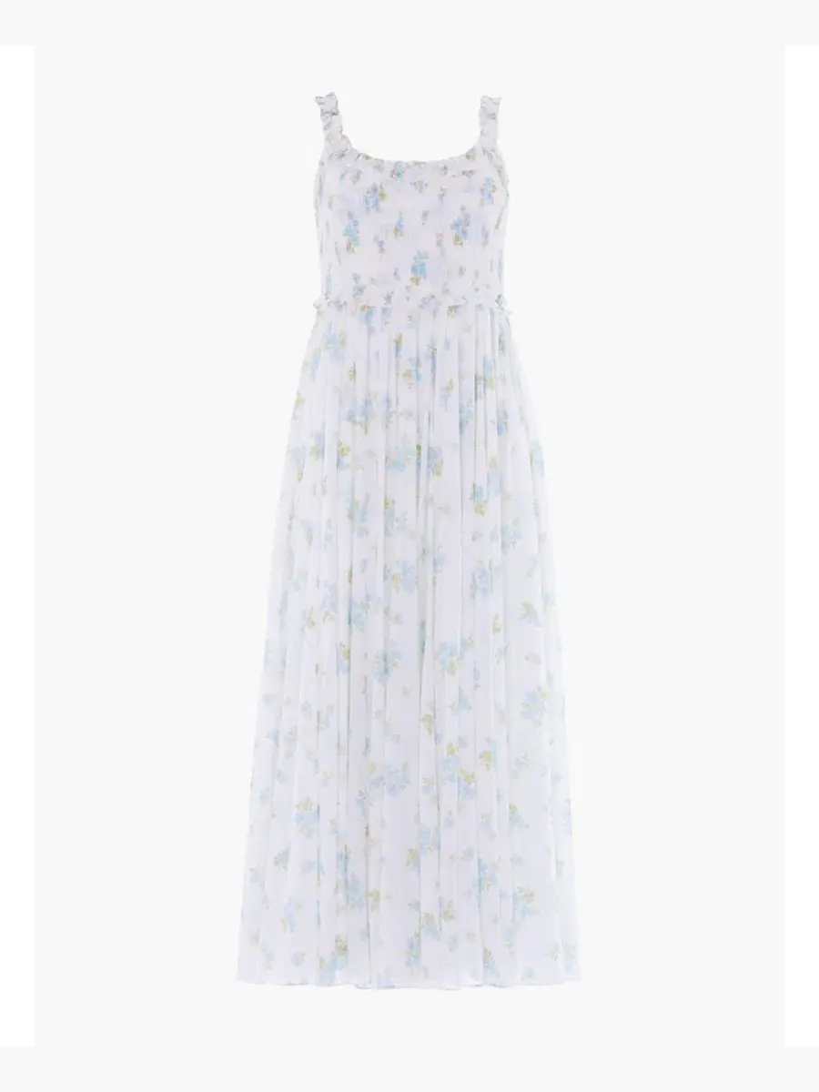 Платье-комбинация Magnolia Ditsy Chiffon Smocked Cami Ankle Gown Needle & Thread — изображение 4 из 4, белый/голубой