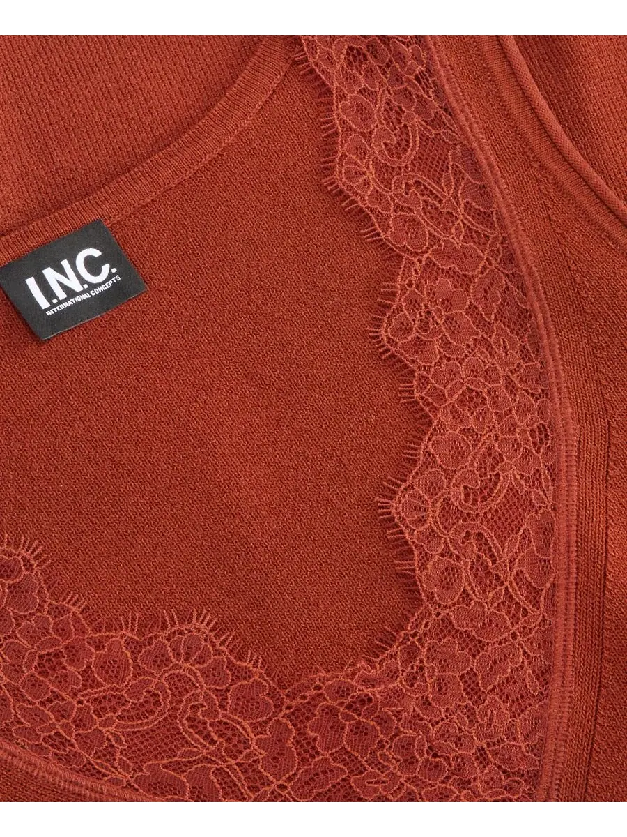 Топ-майка с V-образным вырезом и кружевной отделкой I.N.C. International Concepts, Copper Rust — изображение 4 из 4