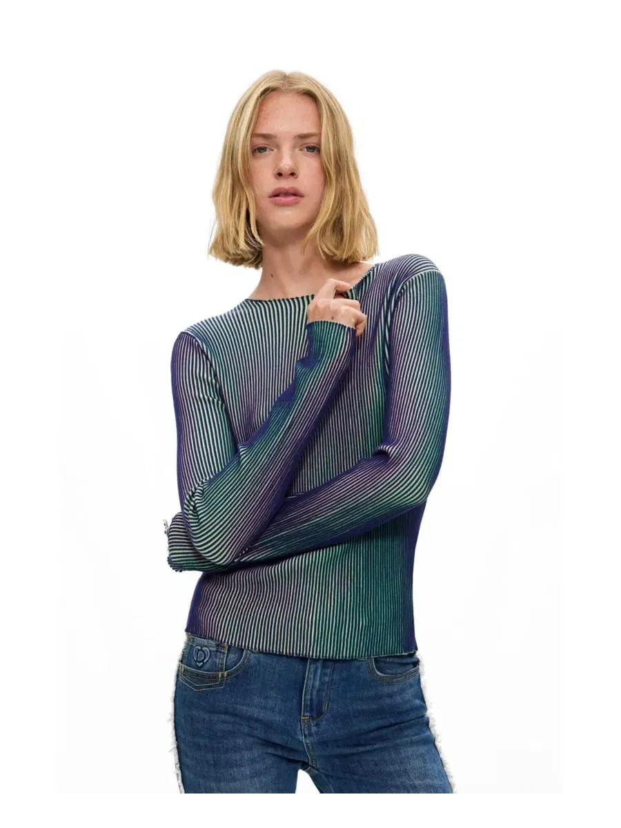 Свитер из тонкого трикотажа с круглым вырезом и длинным рукавом Desigual