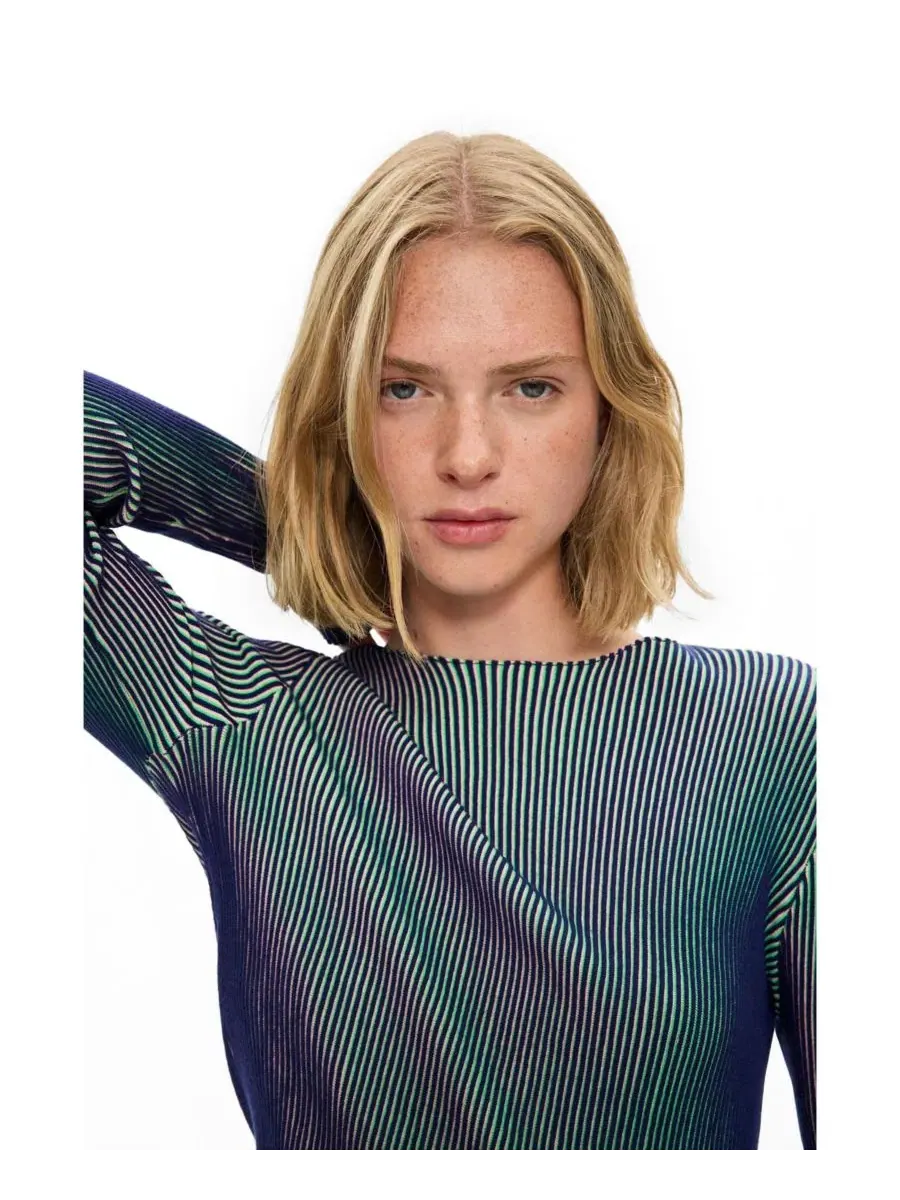 Свитер из тонкого трикотажа с круглым вырезом и длинным рукавом Desigual — изображение 3 из 5, синий