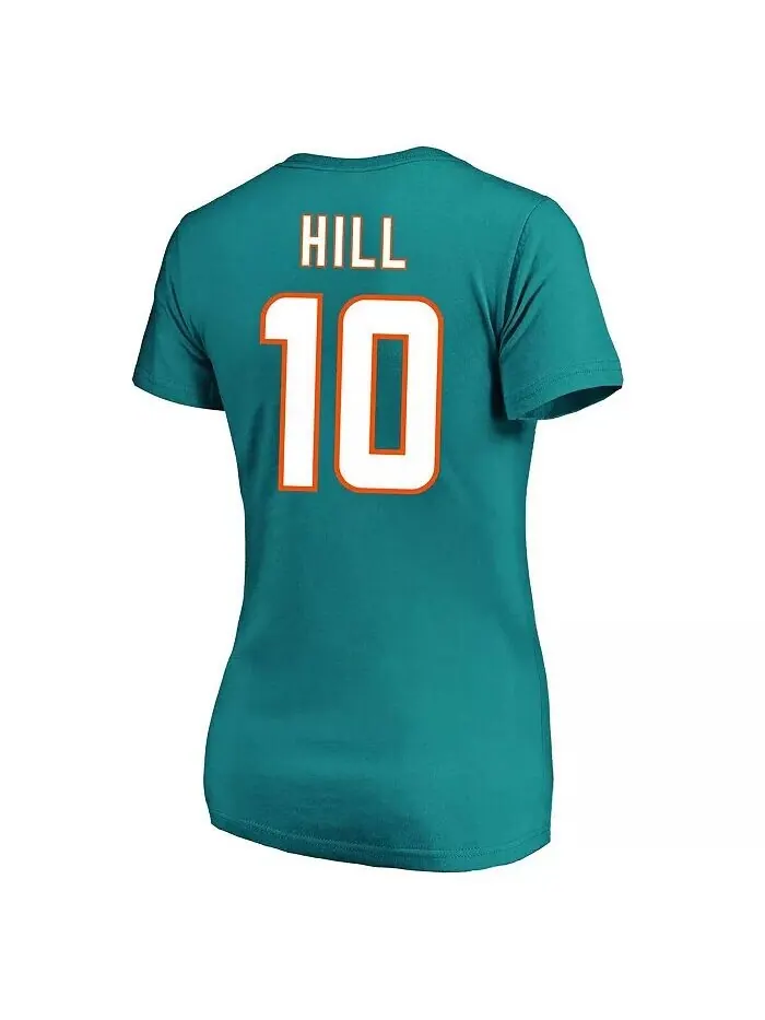 Женская футболка Tyreek Hill Aqua Miami Dolphins размера плюс с v-образным вырезом с именем и — изображение 3 из 3, голубой