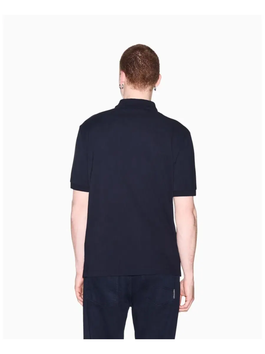 Мужское поло с цветовой блокировкой из пике A|X Armani Exchange — изображение 3 из 7, глубокий темно-синий