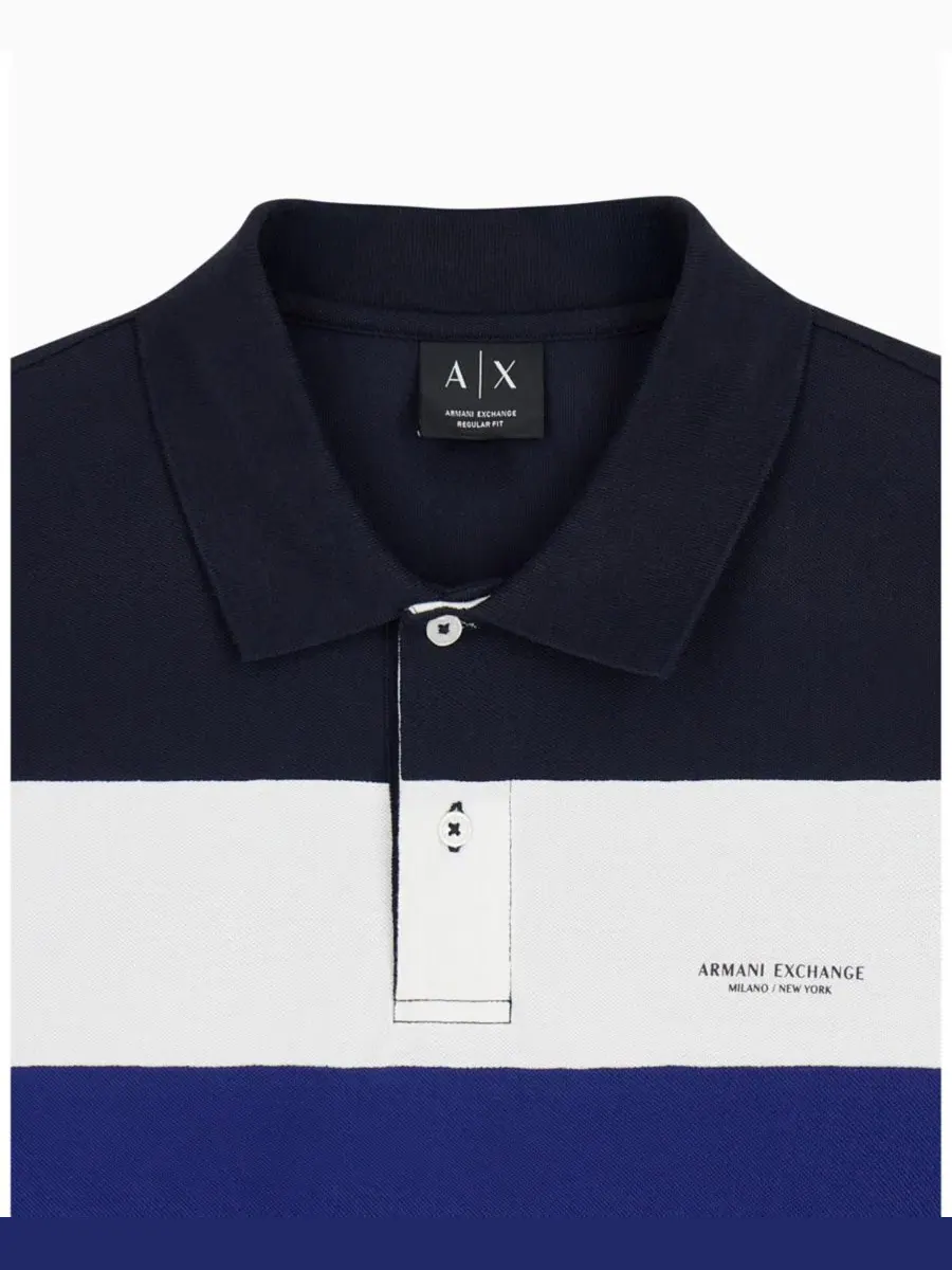 Мужское поло с цветовой блокировкой из пике A|X Armani Exchange — изображение 4 из 7, глубокий темно-синий