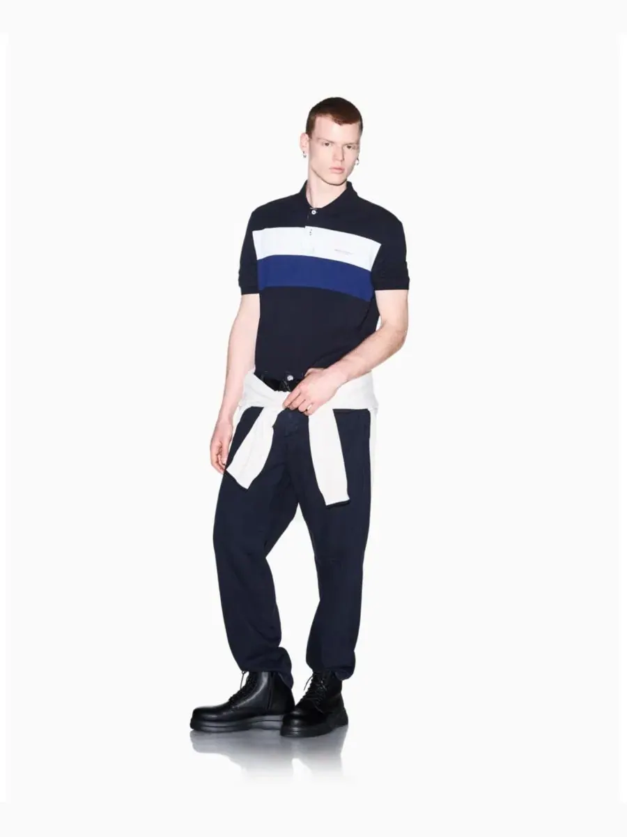 Мужское поло с цветовой блокировкой из пике A|X Armani Exchange — изображение 5 из 7, глубокий темно-синий