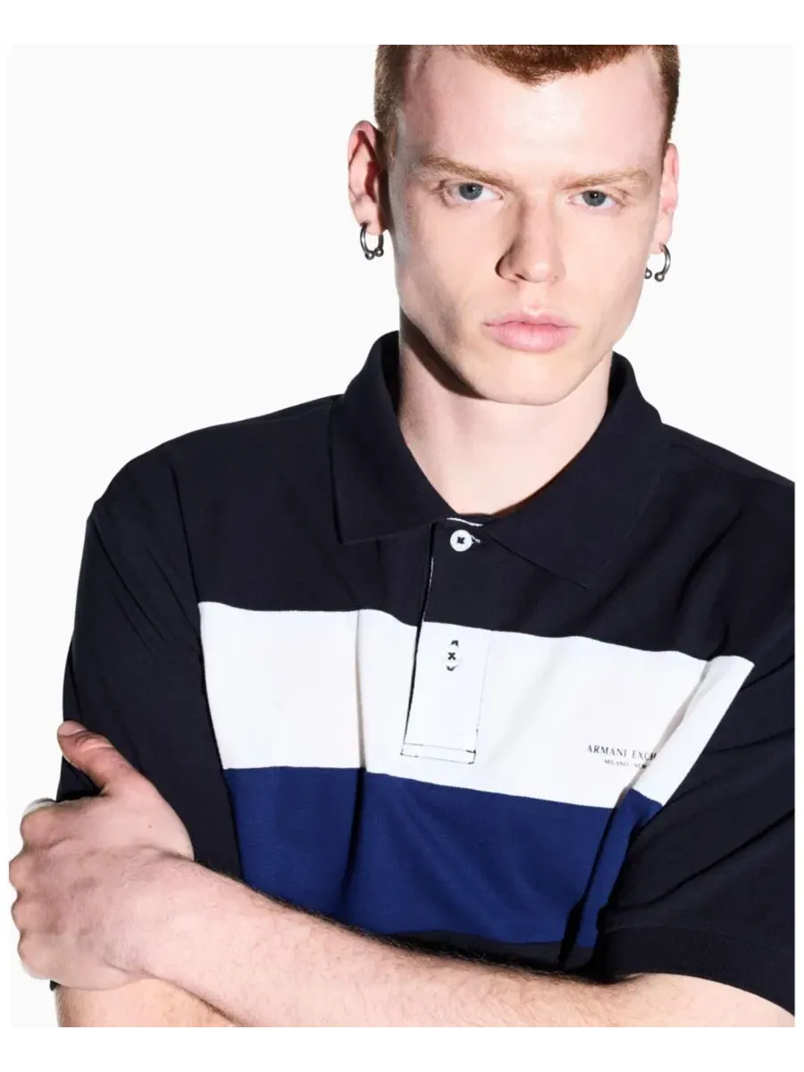 Мужское поло с цветовой блокировкой из пике A|X Armani Exchange — изображение 6 из 7, глубокий темно-синий