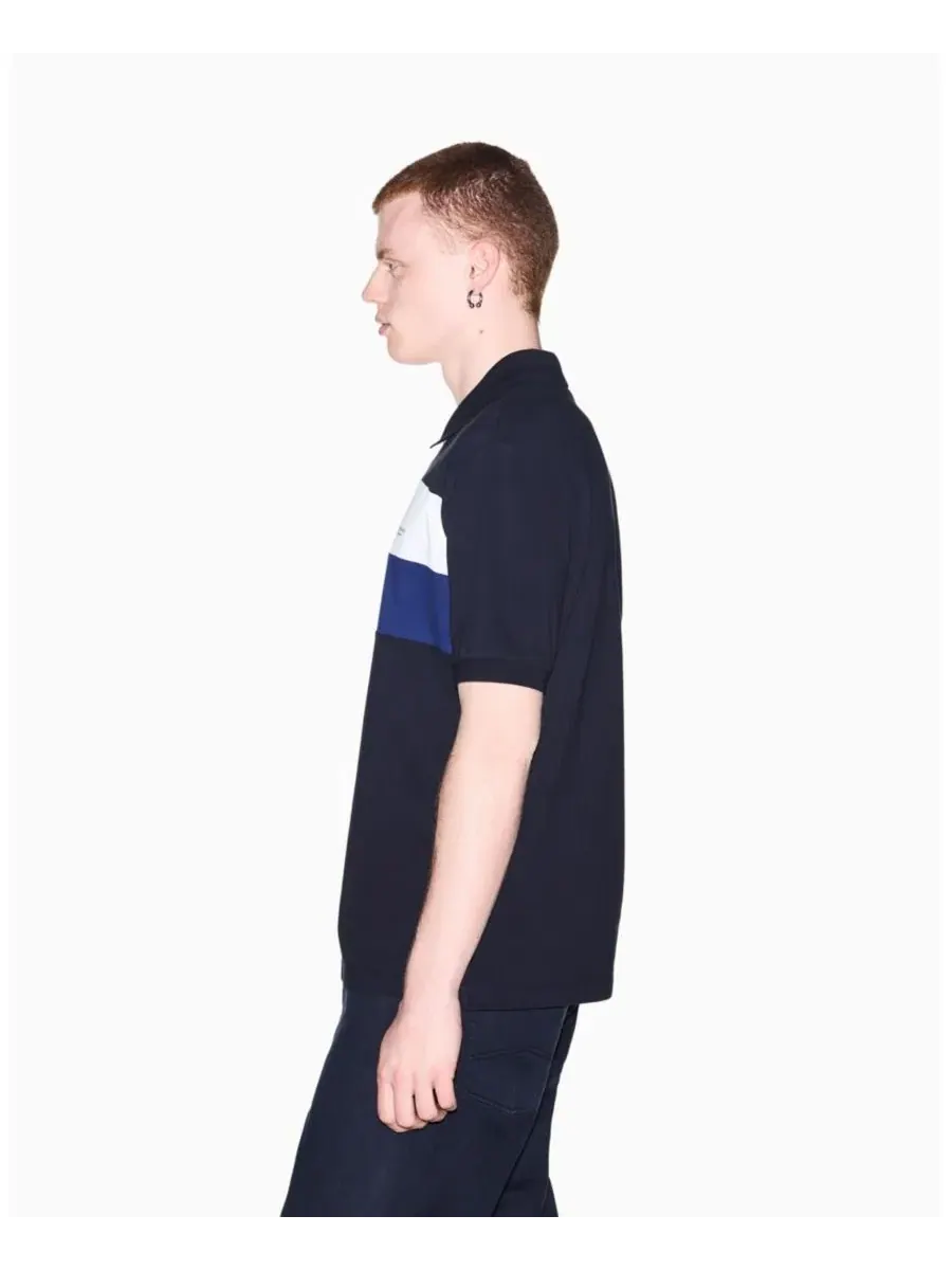 Мужское поло с цветовой блокировкой из пике A|X Armani Exchange — изображение 7 из 7, глубокий темно-синий