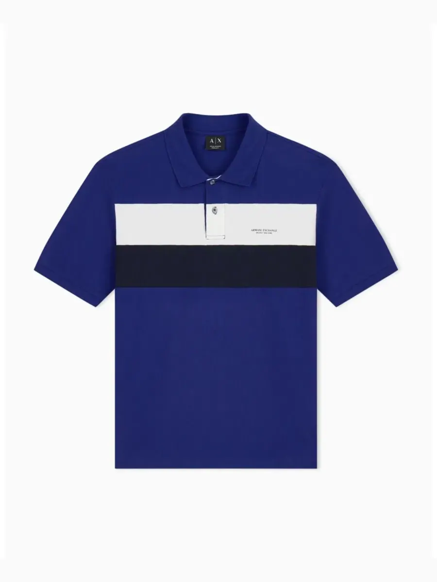 Поло из хлопка с контрастными вставками Blue Depths A|X Armani Exchange — изображение 1 из 7, синий
