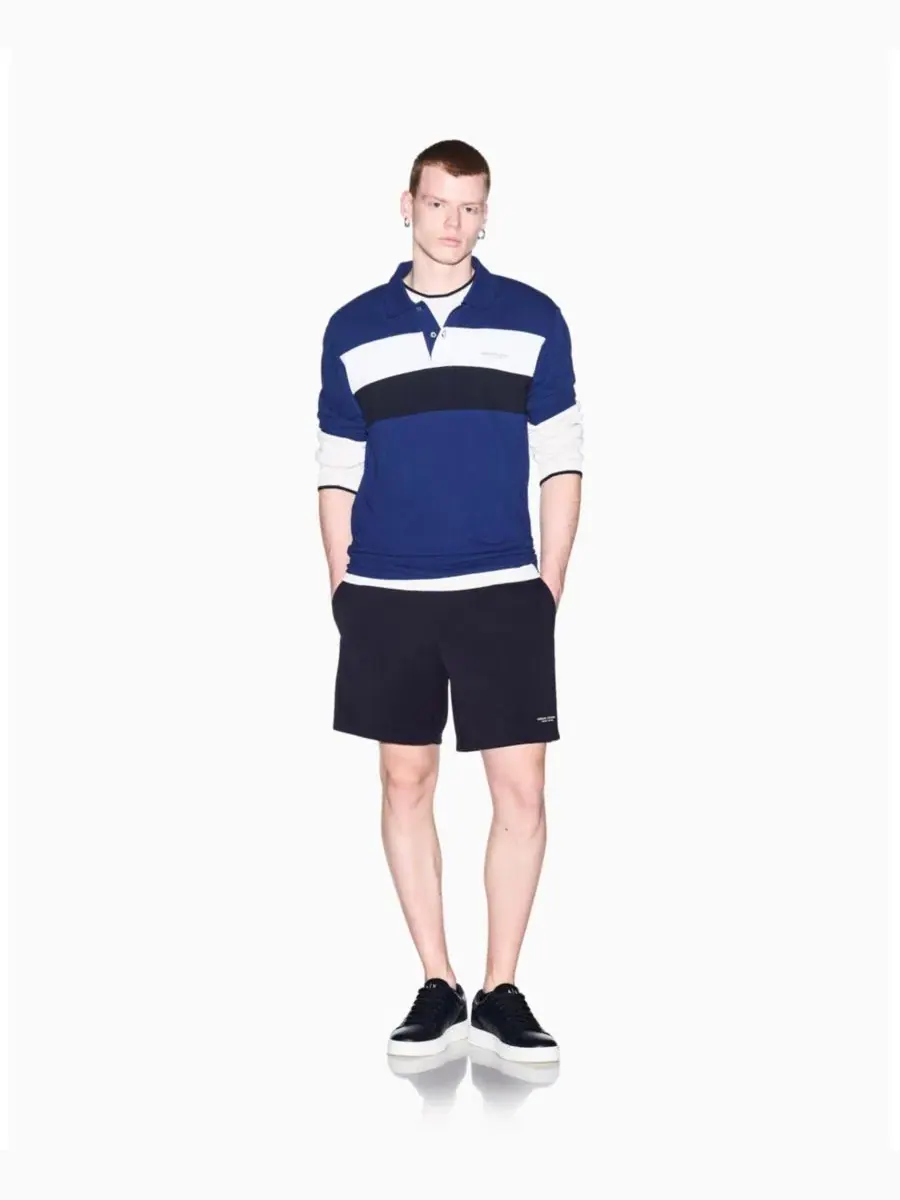 Поло из хлопка с контрастными вставками Blue Depths A|X Armani Exchange — изображение 4 из 7, синий