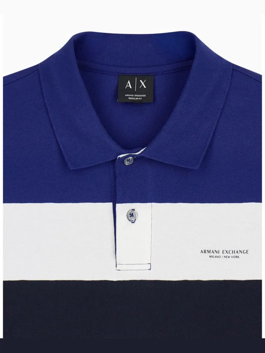Поло из хлопка с контрастными вставками Blue Depths A|X Armani Exchange — изображение 5 из 7, синий