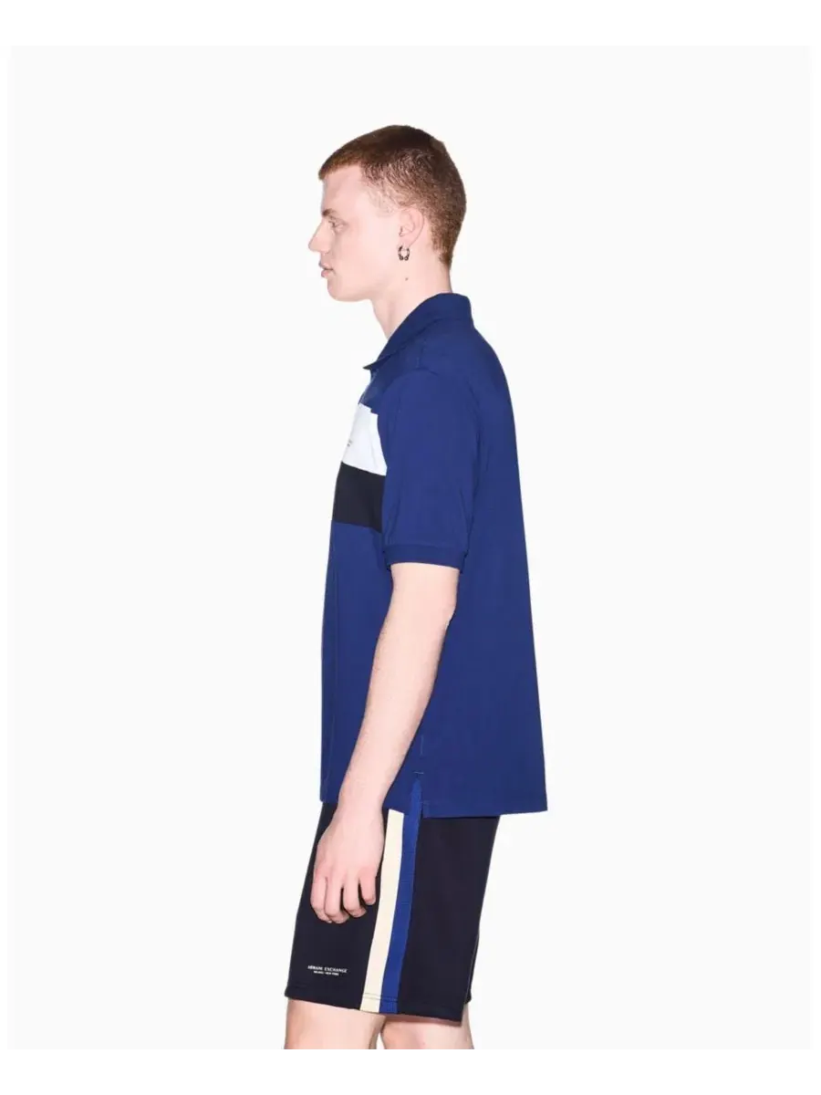 Поло из хлопка с контрастными вставками Blue Depths A|X Armani Exchange — изображение 6 из 7, синий