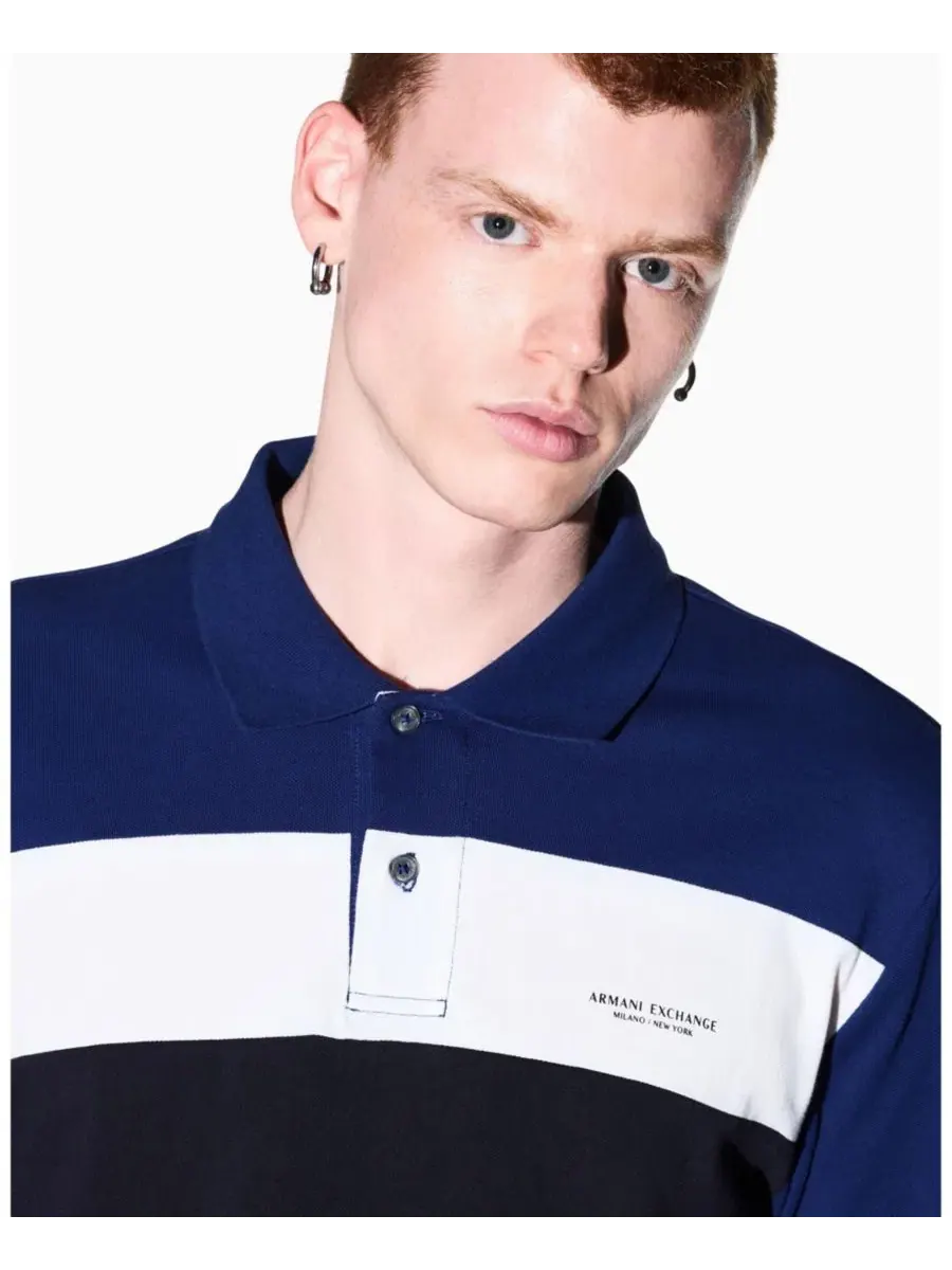 Поло из хлопка с контрастными вставками Blue Depths A|X Armani Exchange — изображение 7 из 7, синий