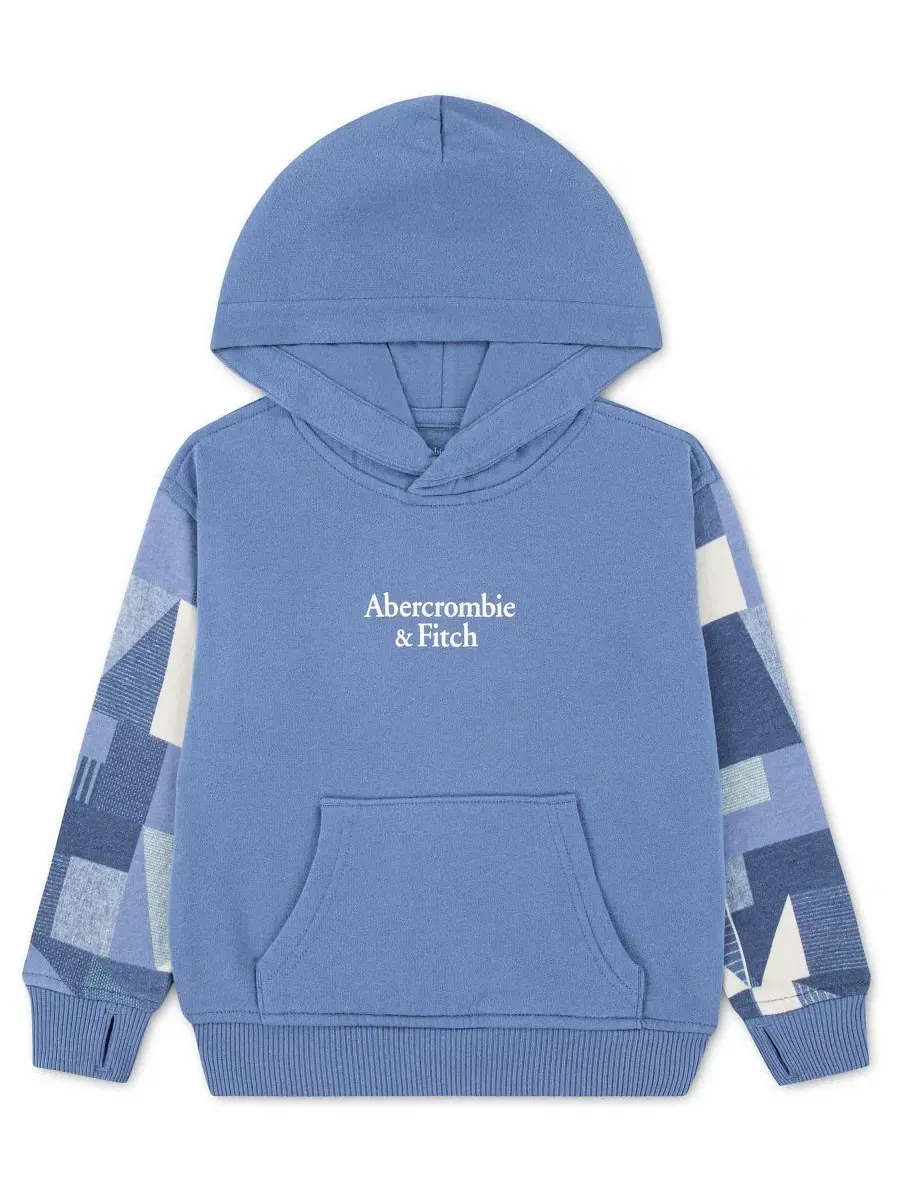 Детская толстовка с капюшоном в стиле пэчворк для мальчиков 2T-5T Abercrombie Kids — изображение 1 из 4, синий
