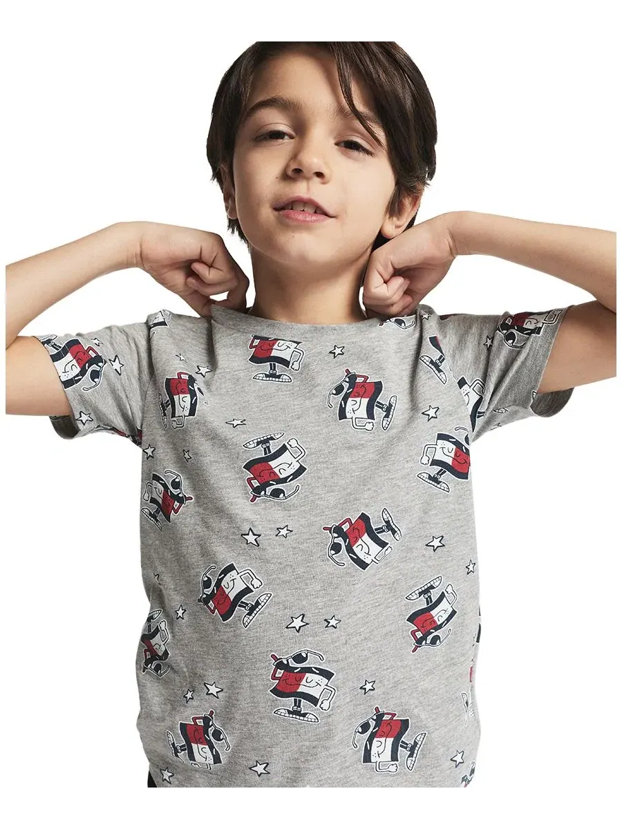 Детская футболка с коротким рукавом и графическим принтом, размер 2T-7 Tommy Hilfiger — изображение 2 из 7, серый