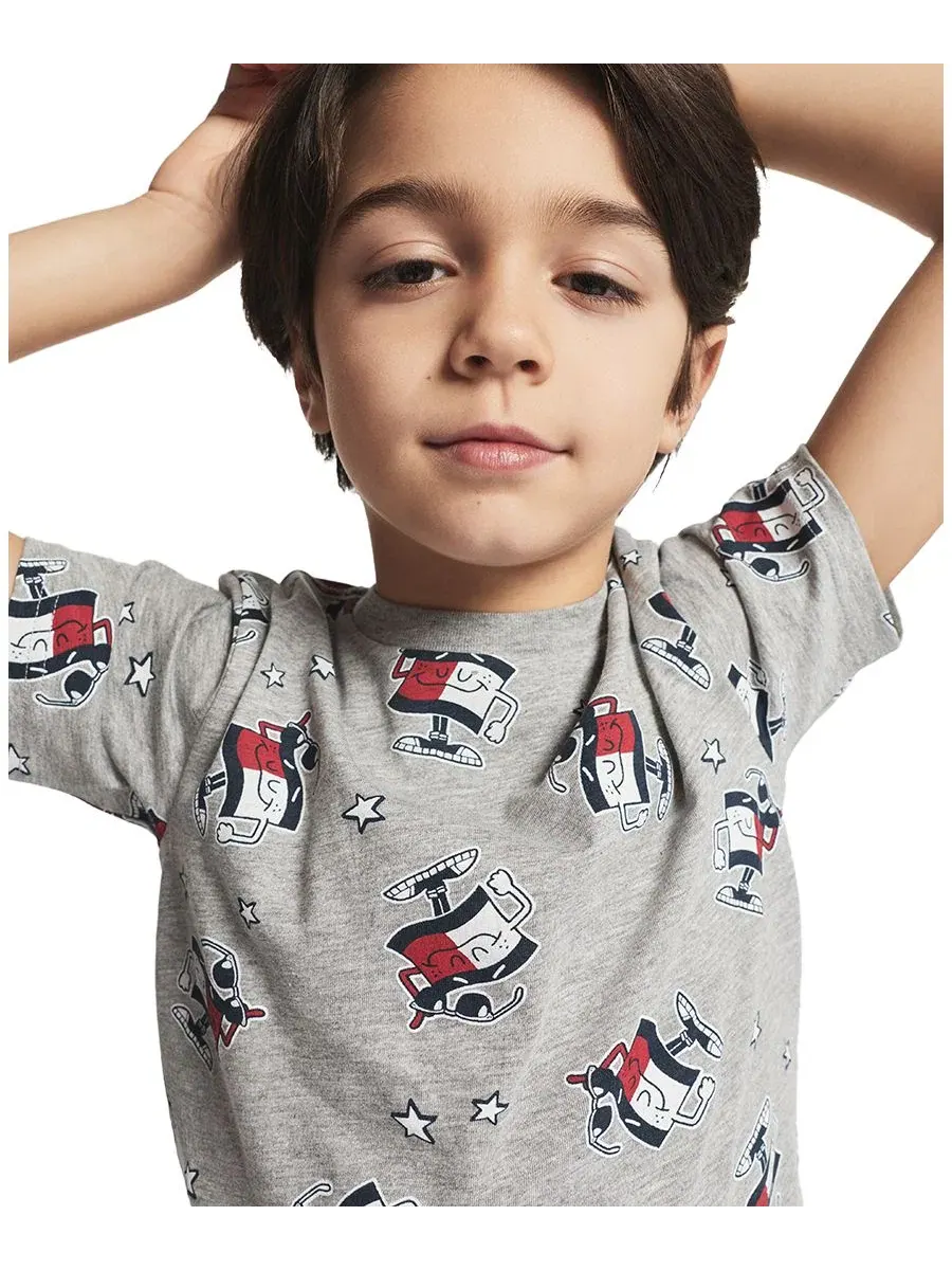 Детская футболка с коротким рукавом и графическим принтом, размер 2T-7 Tommy Hilfiger — изображение 3 из 7, серый