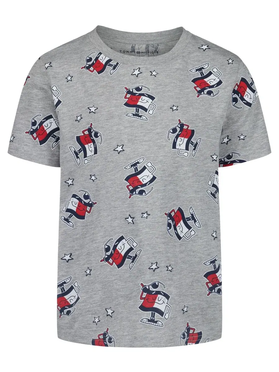 Детская футболка с коротким рукавом и графическим принтом, размер 2T-7 Tommy Hilfiger — изображение 4 из 7, серый