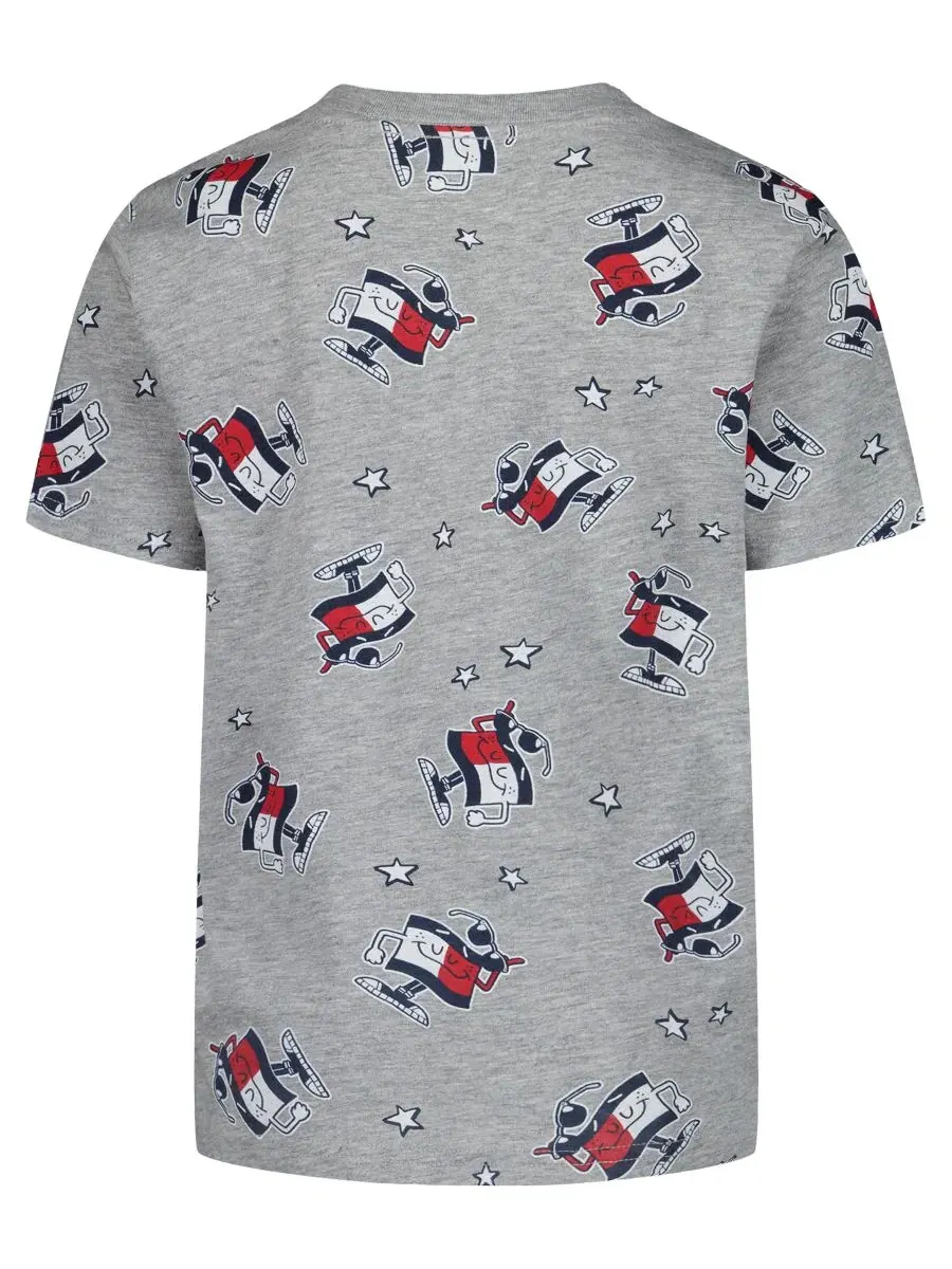 Детская футболка с коротким рукавом и графическим принтом, размер 2T-7 Tommy Hilfiger — изображение 5 из 7, серый