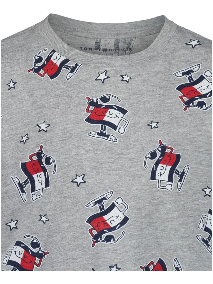 Детская футболка с коротким рукавом и графическим принтом, размер 2T-7 Tommy Hilfiger — изображение 7 из 7, серый
