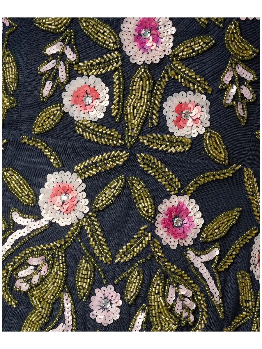 Женское платье-трапеция с бисером Adrianna Papell — изображение 5 из 5, темно-синий мульти