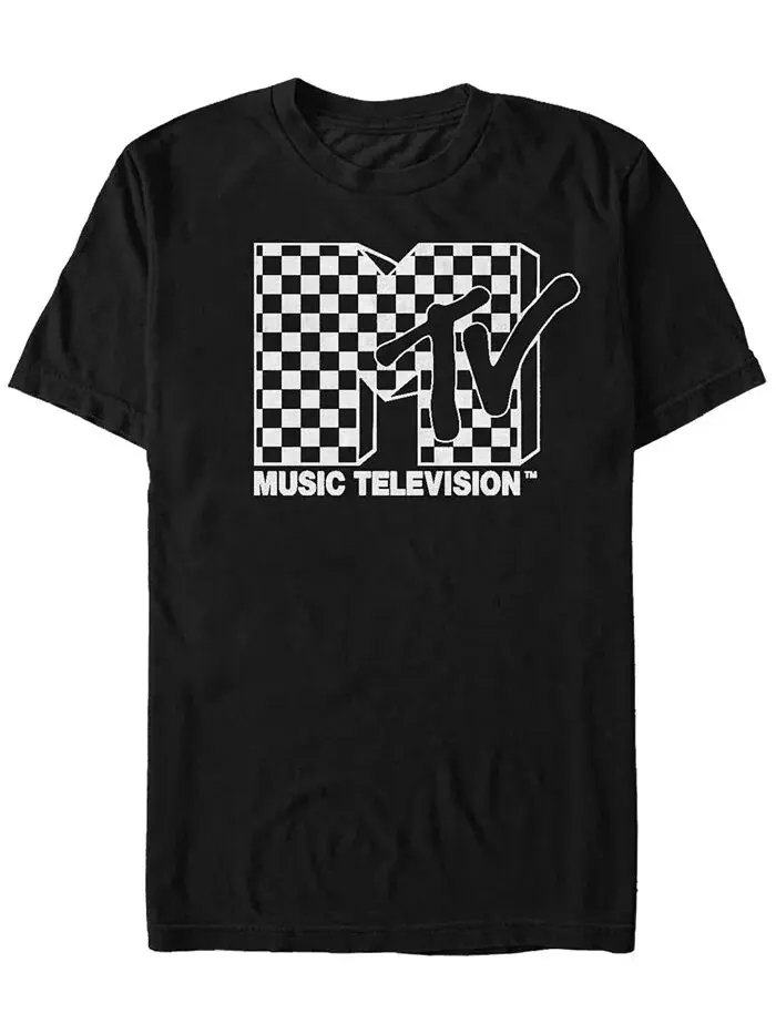 Футболка с коротким рукавом MTV мужская черно-белая с клетчатым логотипом Fifth Sun — изображение 1 из 1, черный