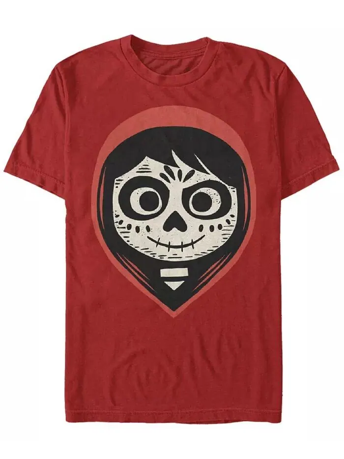 Футболка с коротким рукавом для мужчин Disney Pixar Coco Miguel Sugar Skull Big Face Fifth Sun — изображение 1 из 1, красный