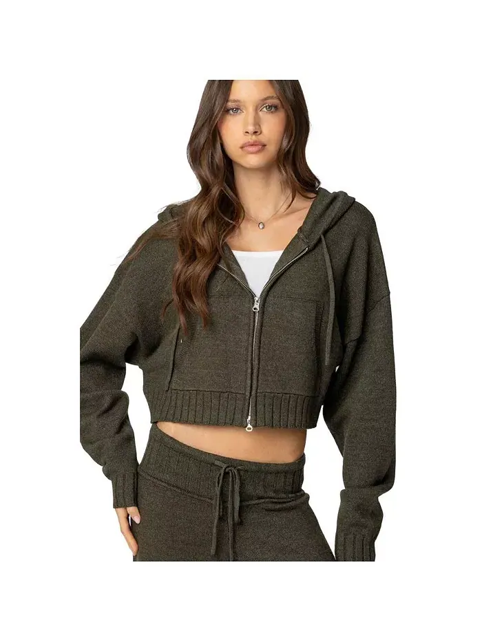Женский кардиган с капюшоном Russell Knit Edikted — изображение 1 из 3, зеленый