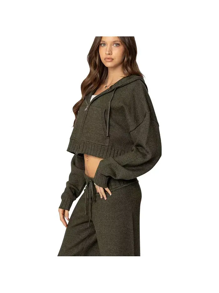 Женский кардиган с капюшоном Russell Knit Edikted — изображение 2 из 3, зеленый