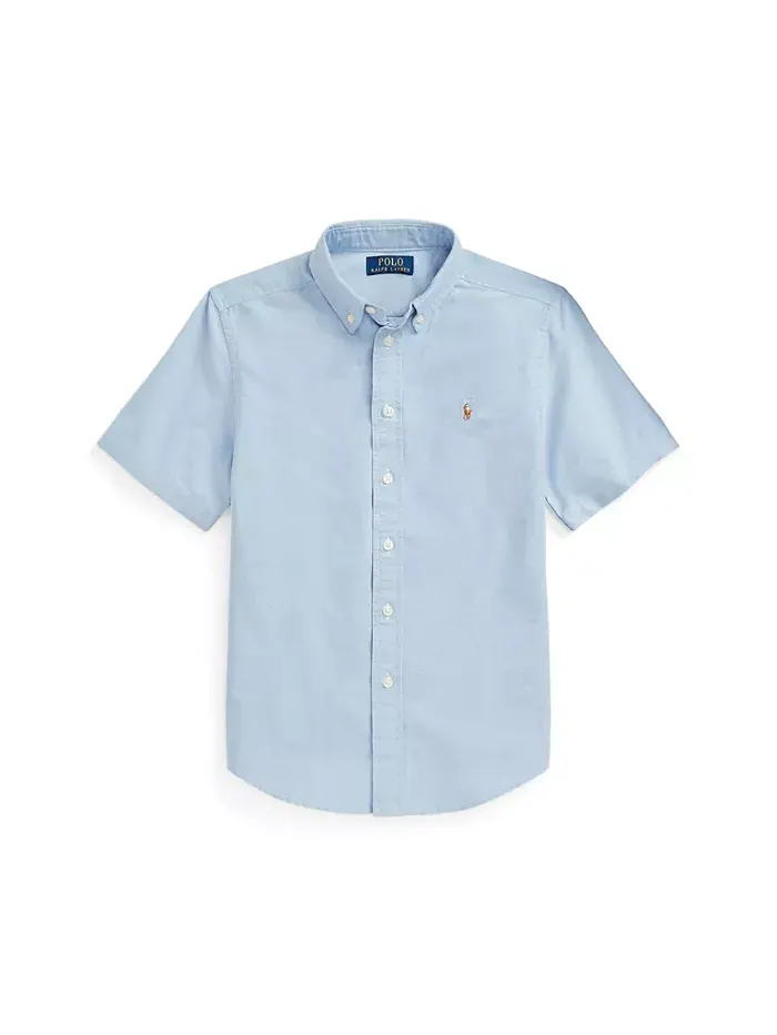 Хлопковая короткорукавная рубашка Oxford для мальчиков старшего возраста Polo Ralph Lauren — изображение 1 из 2, синий