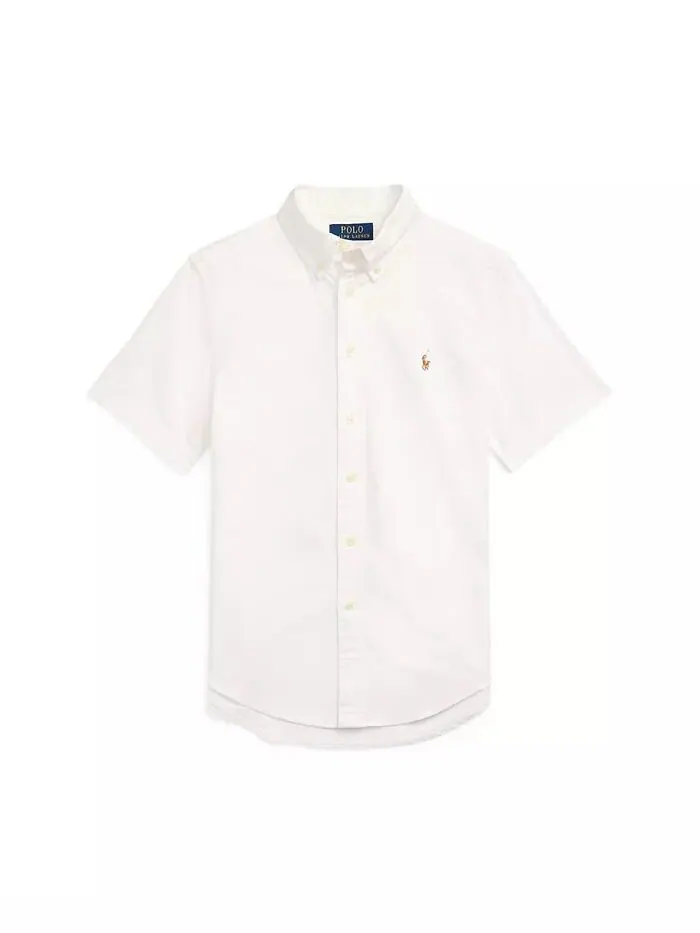 Рубашка Oxford с коротким рукавом для больших мальчиков из хлопка Polo Ralph Lauren — изображение 1 из 2, белый