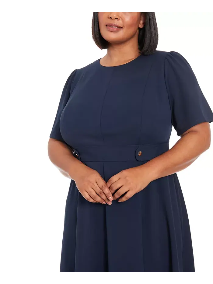 Платье миди из крепа и неопрена Plus Size Fit & Flare Scuba London Times — изображение 4 из 4, темно-синий